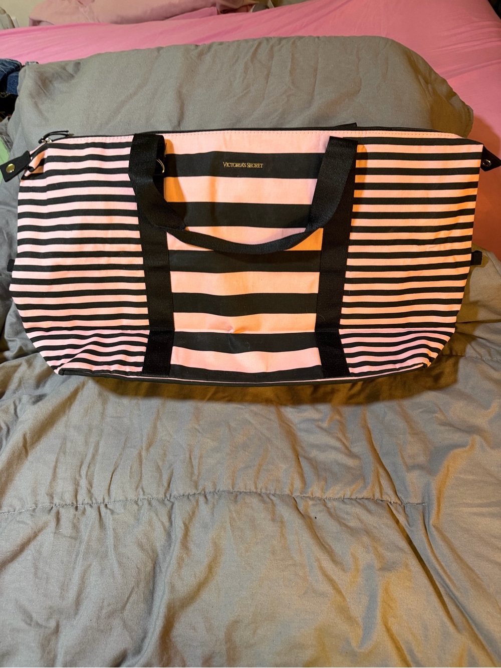 Victoria's Secret Pink and Black Striped Travel Duffel
